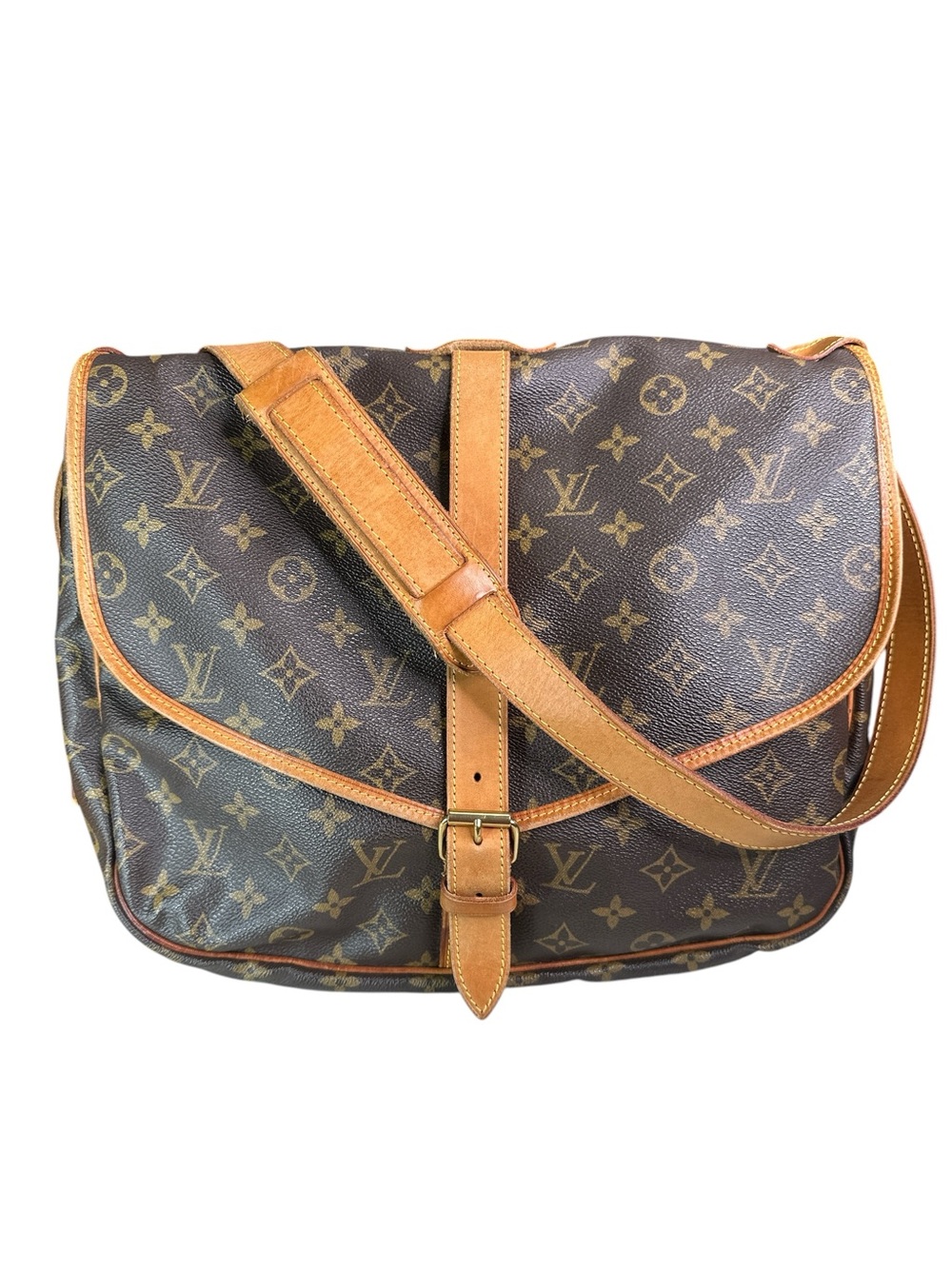 Louis Vuitton Saumur 35 Monogram Crossbody Messenger in Brown and Tan